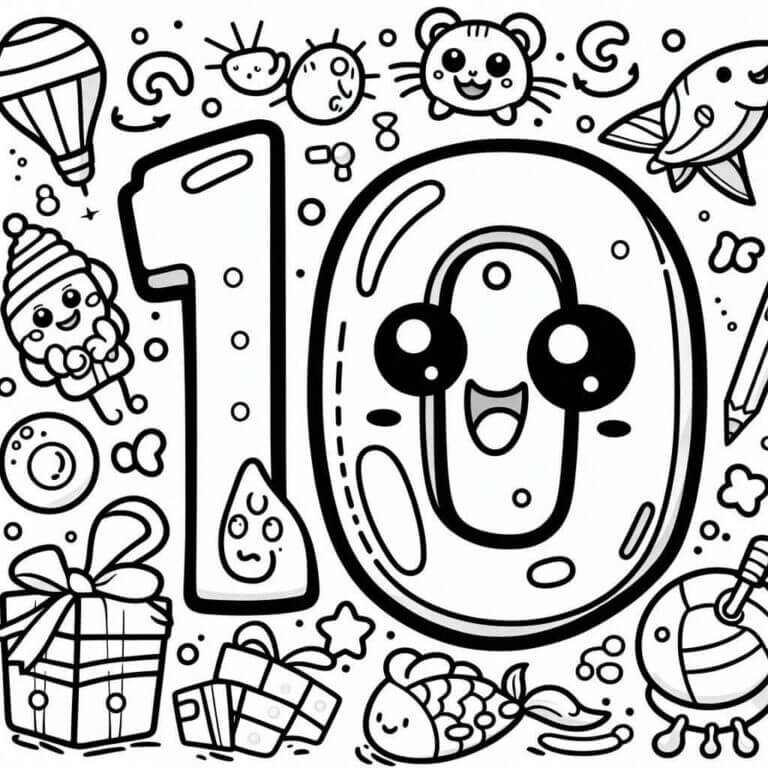10 Sayısı (Rakamı) Boyama Sayfaları