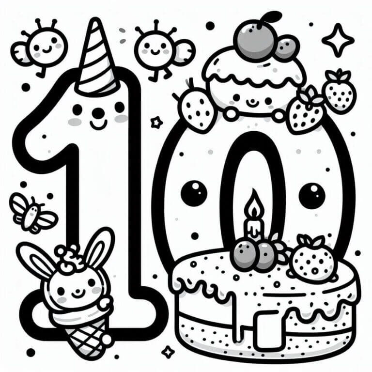 10 Sayısı (Rakamı) Boyama Sayfaları
