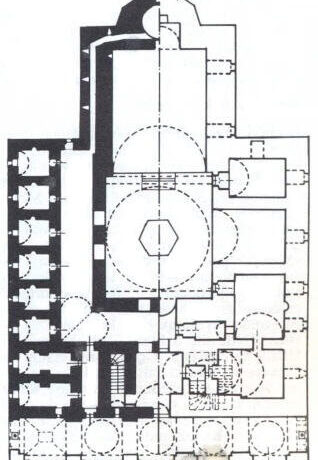 Hüdavendigar Camisi Planı solda üst kat medrese, sağda alt kat cami