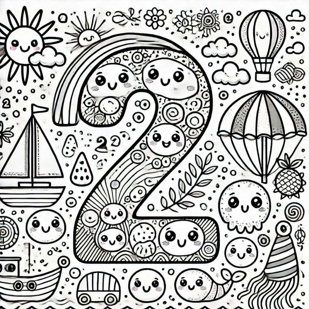 2 Sayısı (Rakamı) Boyama Sayfaları