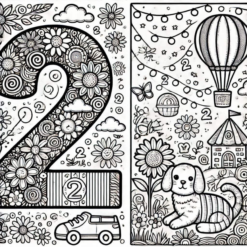 2 Sayısı (Rakamı) Boyama Sayfaları