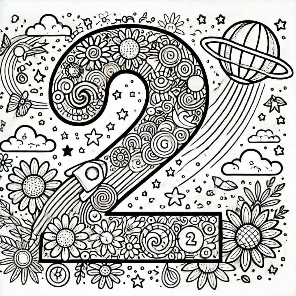 2 Sayısı (Rakamı) Boyama Sayfaları