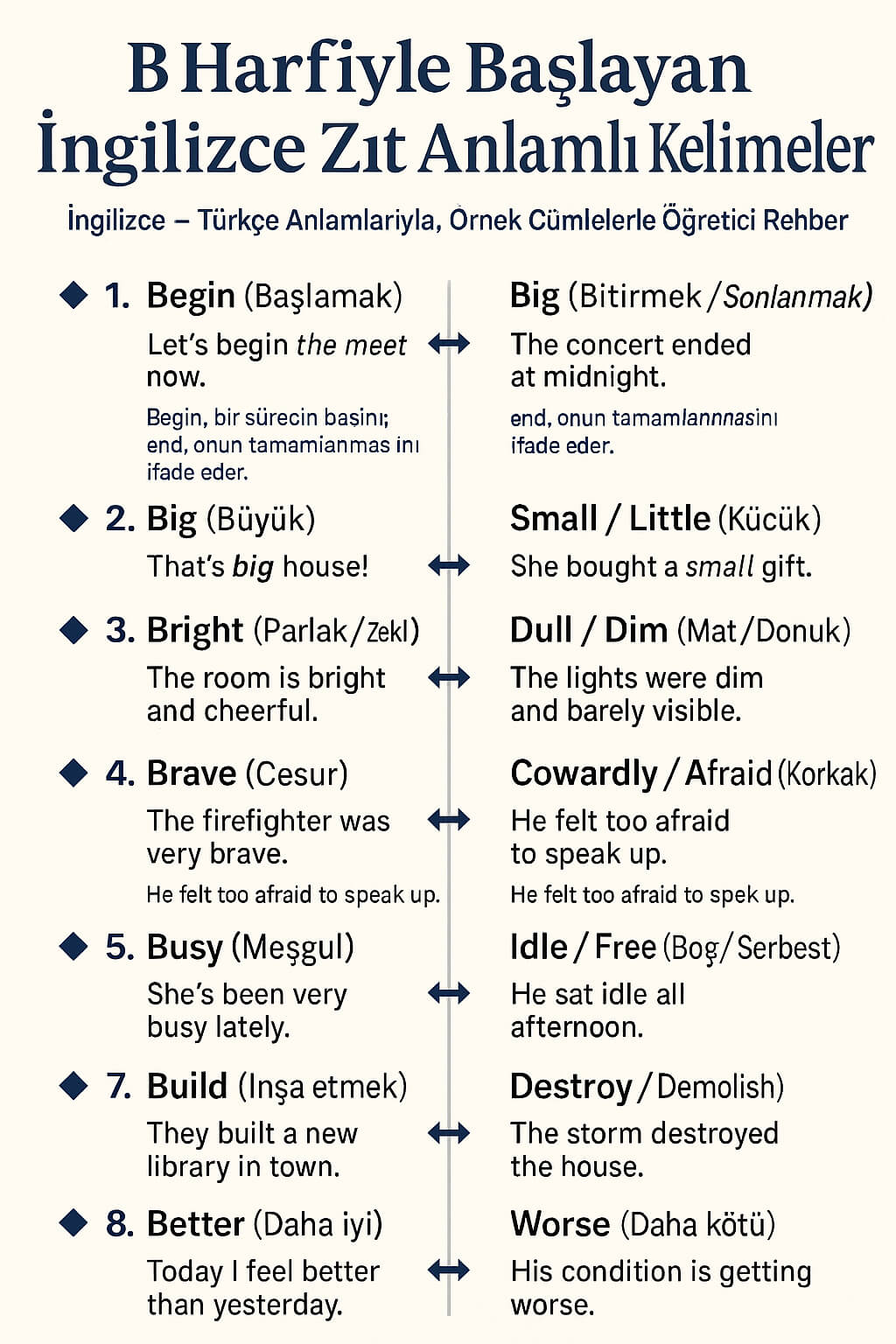 B İNGİLİZCE ZIT ANLAMLI