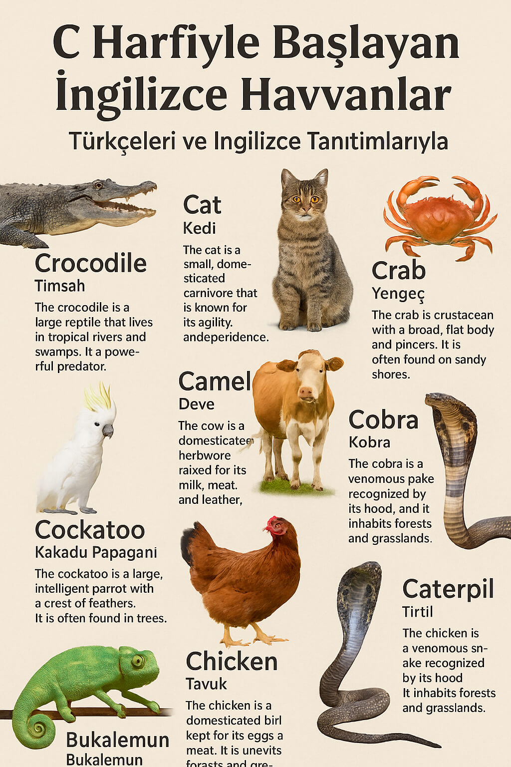 c ingilizce hayvanlar