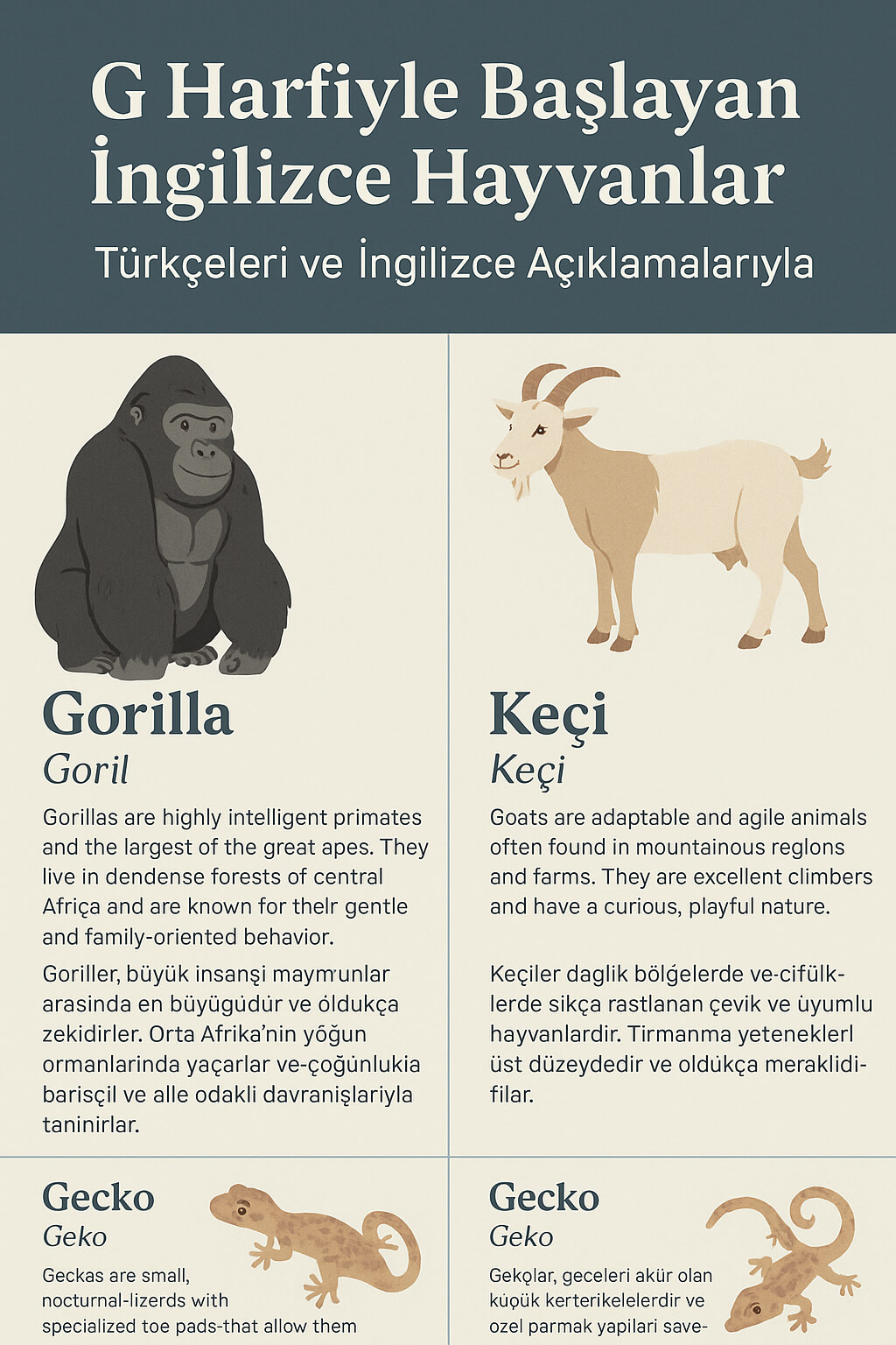 g ingilizce hayvanlar